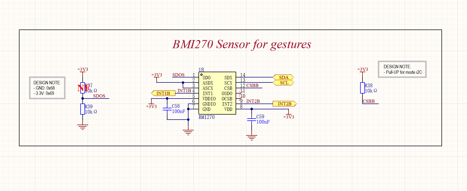 Fragmento de esquemático profesional del sensor Bosch BMI270